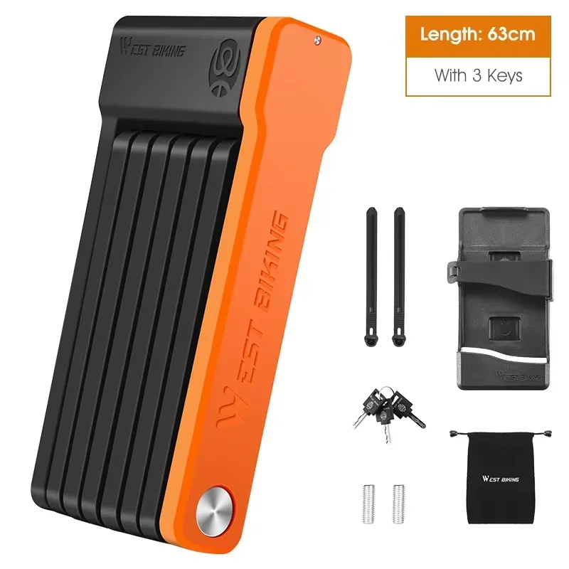 Candado Plegable Para Bicicleta (63 Cm, Naranja), Portátil, Seguro Y Antirrobo, Apto Para Motocicletas Y Bicicletas Eléctricas.