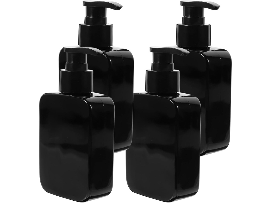 Frascos De Loción Recargables Con Dosificador, De Pet Negro, Paquete De 4, 150 Ml.