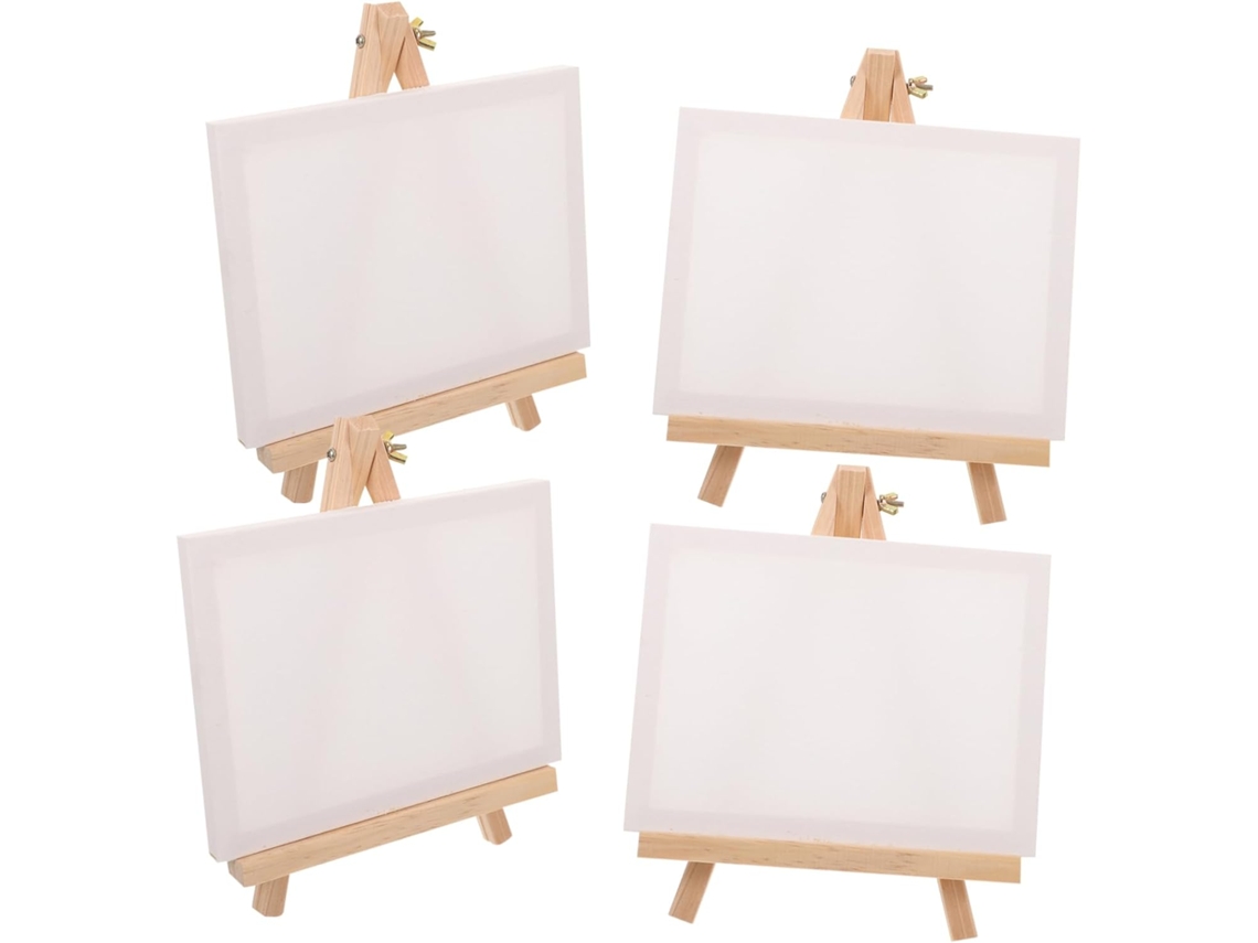 Juego De 4 Piezas Que Incluye Mini Lienzos En Blanco, Caballetes Decorativos De Madera Y Soportes Para Pintar.