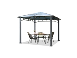 Gazebo de jardín de aluminio de 3x3 m con techo de policarbonato (aprox. 8 mm) y portaherramientas