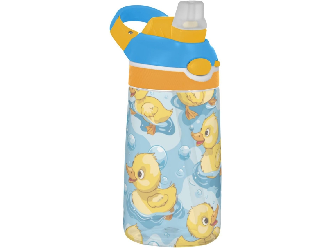 Botella De Agua Deportiva Con Pajita Diseño Patito Burbuja Amarillo Para Viajes Y Deportes Grado Alimenticio