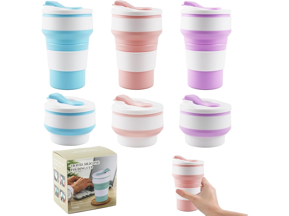 Vasos Plegables De Silicona Con Tapa, Resistentes Al Calor, Ideales Para Viajes Y Acampadas.