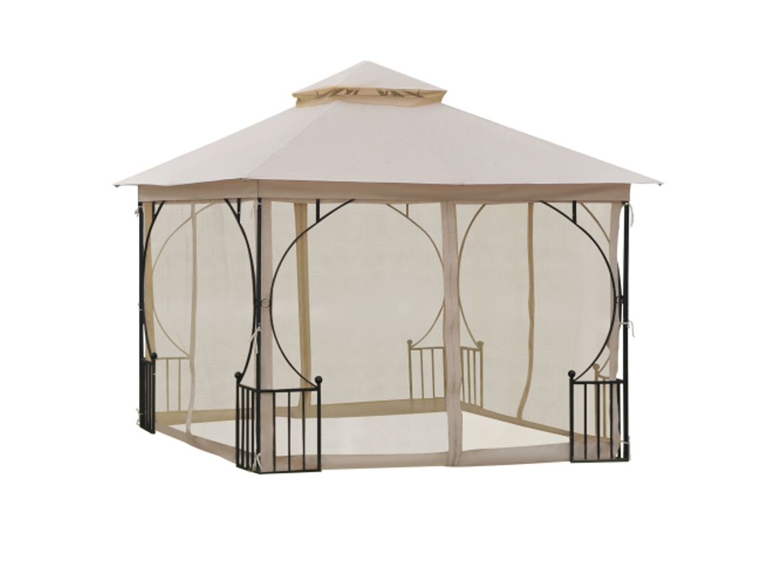 Carpa De Jardín, 295 X 295 X 275 Cm, Toldo De Doble Capa Con Mosquitera, 8 Orificios De Ventilación A Lo Largo Del Borde Del Toldo.