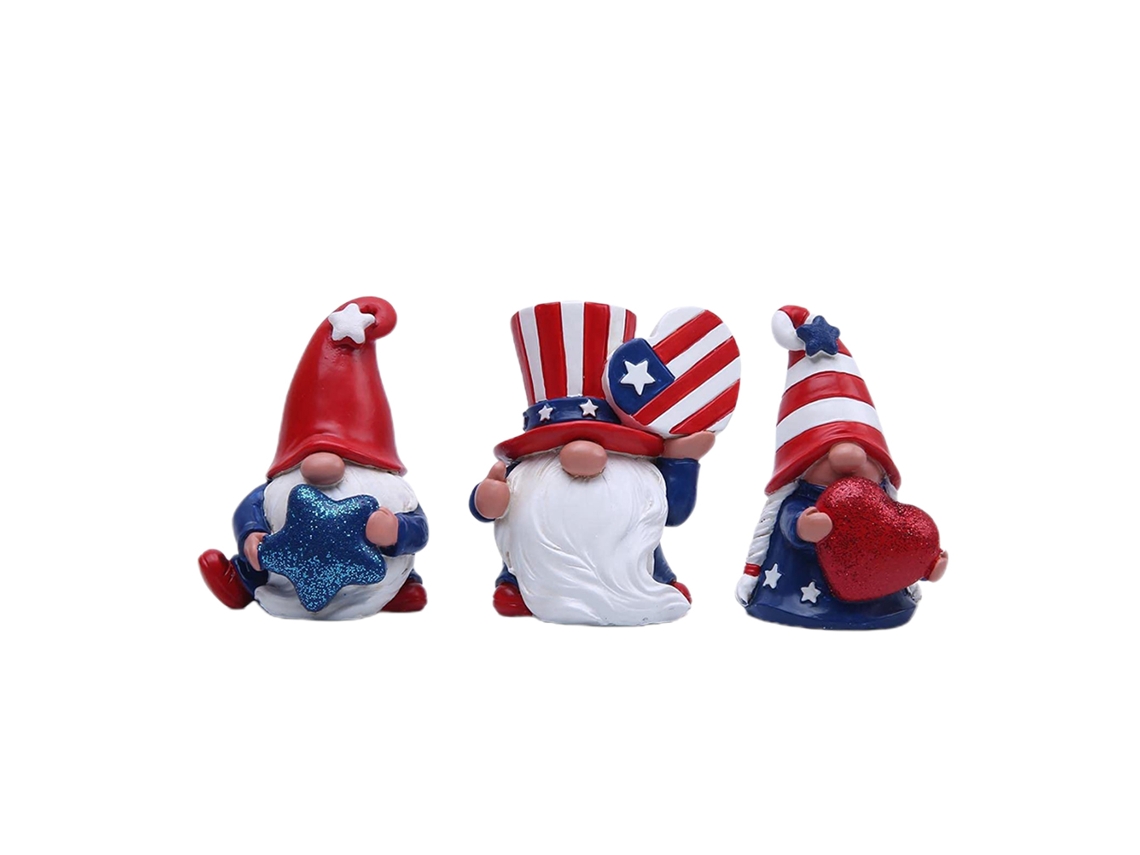 Paquete De 3 Figuras Decorativas De Enanos Patrióticos Con Rayas De Ee. Uu. Para El 4 De Julio Y El Día De La Independencia.
