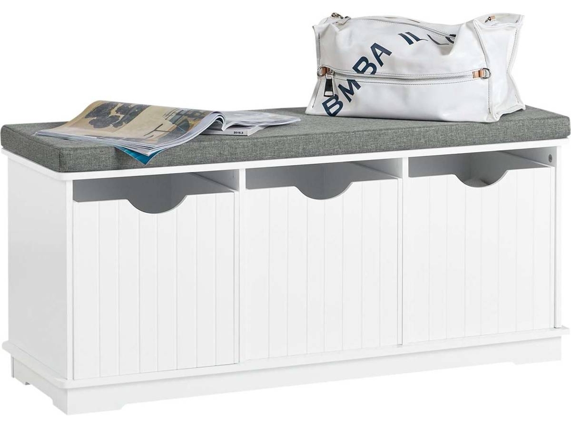 Banco Armario de Zapatos SOBUY Blanco y Gris (100x36x46cm)