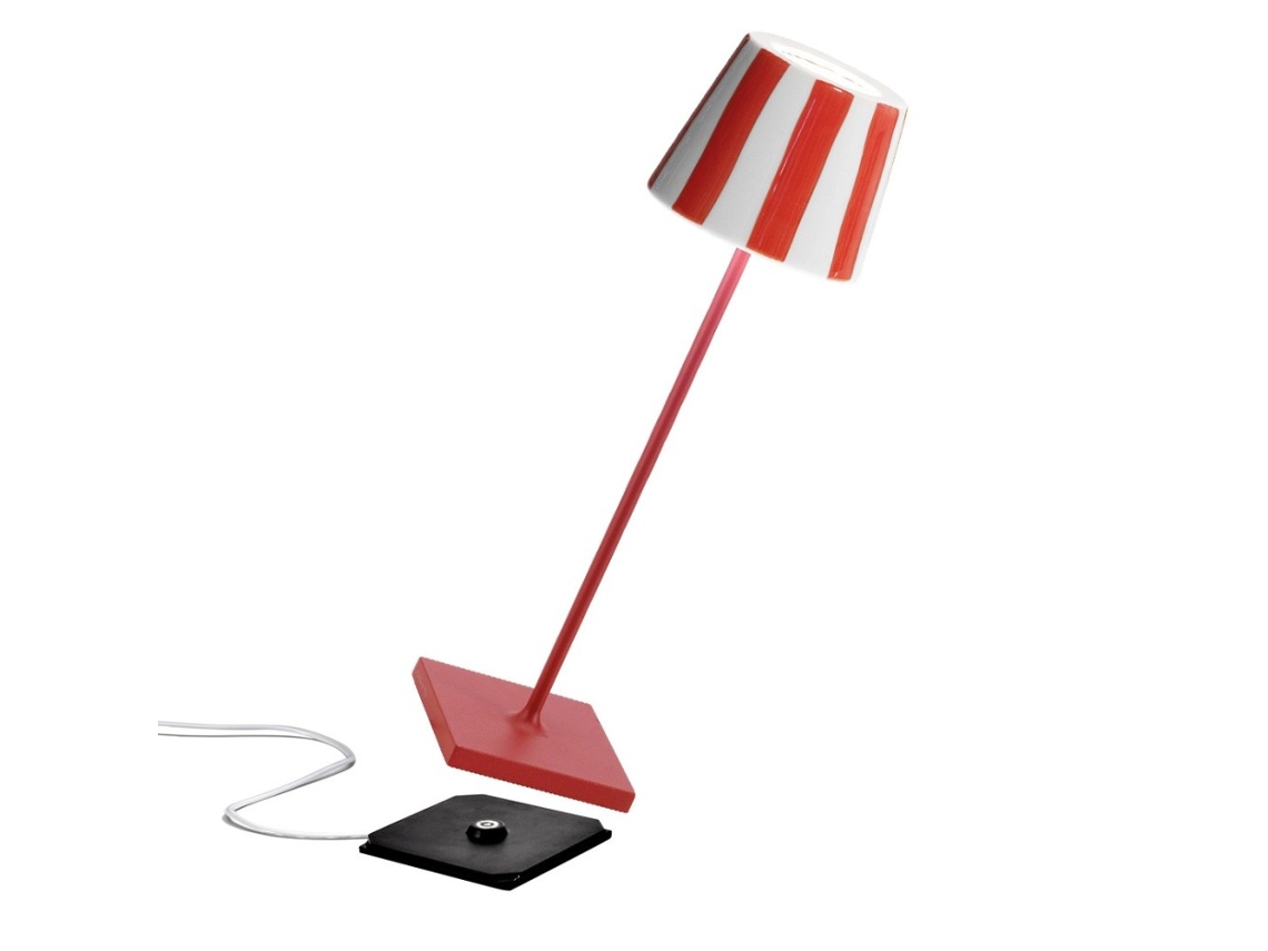Lámpara de Mesa LED Poldina Lido con rayas rojas, recargable y regulable ZAFFERANO
