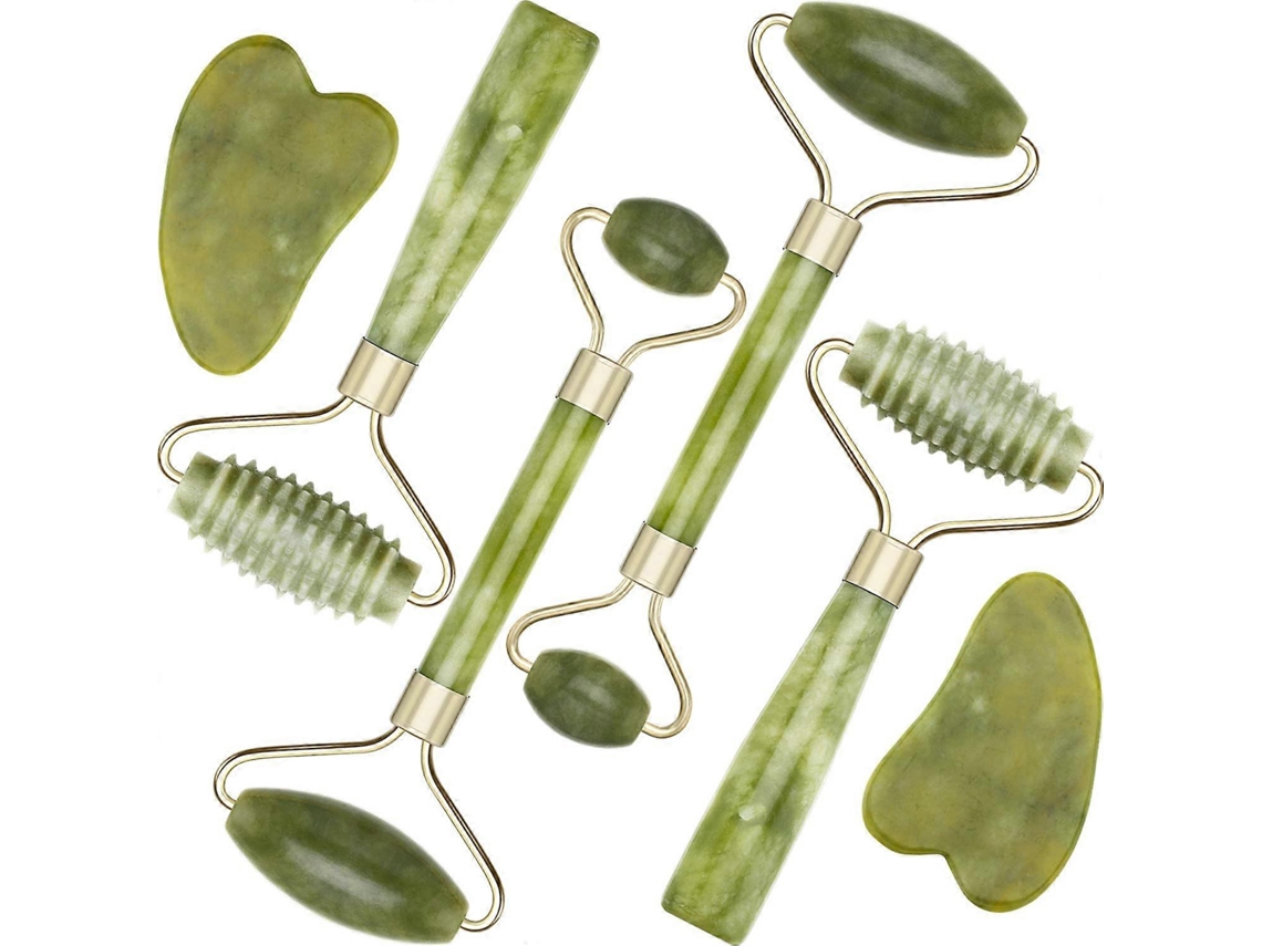 Kit De Rodillos Faciales De Jade Con 2 Herramientas De Gua Sha Para Reducir Ojeras, Arrugas Y Flacidez En Rostro, Ojos Y Cuerpo