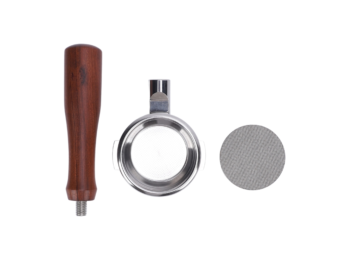 Portafiltro sin fondo de acero inoxidable de 58 mm con mango de madera para cafetera portátil (Otros)
