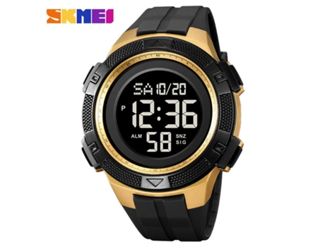Relojes para Hombre LED Digital Impermeable Reloj Despertador Luminoso Reloj multifunción-Oro Negro LUUCOZK