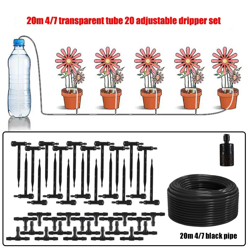(manguera De Agua De 20 Metros, 20 Reguladores) Kit De Riego Por Goteo Para Jardín, Ideal Para Regar Plantas En Macetas Y Ahorrar Agua.
