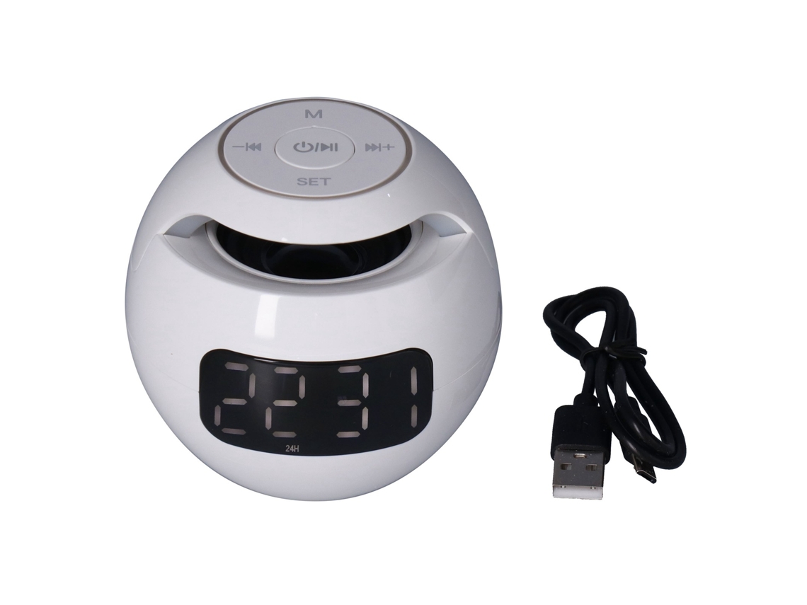 Alto-falante Despertador Bluetooth 5.0 Multifuncional Com Relógio Portátil De Forma Redonda Para Quarto Escritório Branco G90s