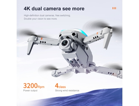 VPCOMERCIAL - Drone K109 con luz de respiración colorida de cámara dual 4K (batería 1 - Duración de la batería: 12 min - gris)