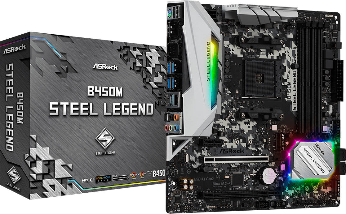 Placa Base ASROCK B450M Steel Legend (Socket AM4 - AMD B450 - Micro ATX)