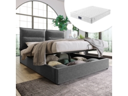 Cama Hidráulica Gris De 140x200 Con Cabecero Led Y Colchón.