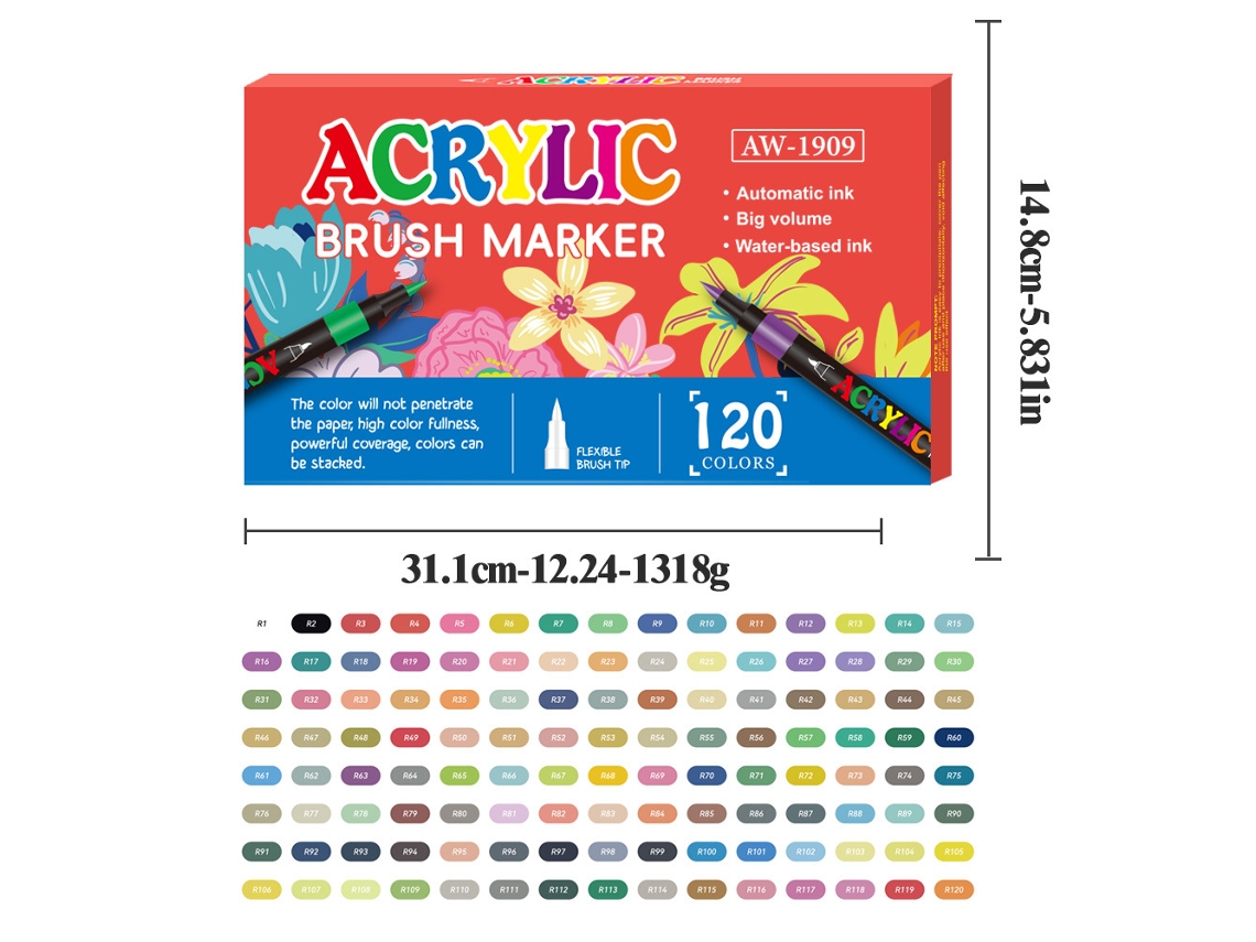 Rotuladores de pintura acrílica para niños, punta suave, 120 colores Gertiz