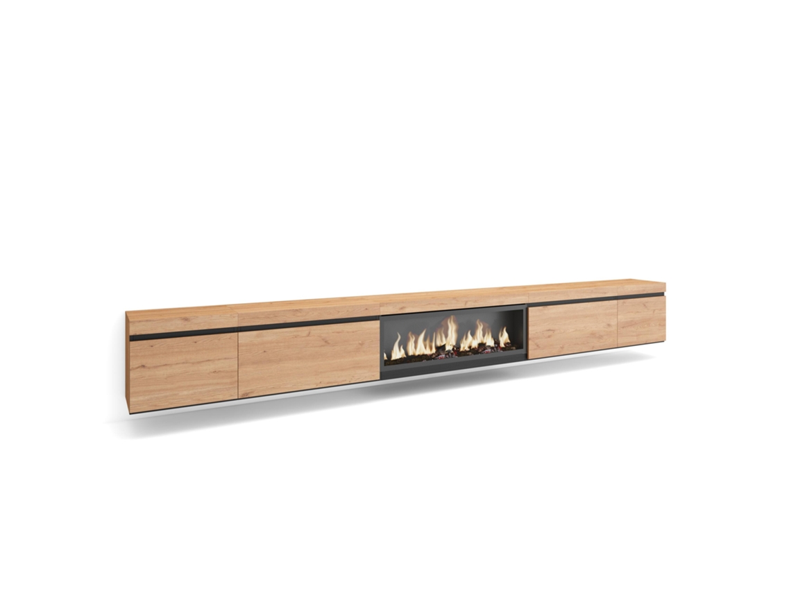 Mueble TV, Televisión, 368x35x45, Chimenea eléctrica XXL, Colgado, Suspendido, Roble SKRAUT HOME