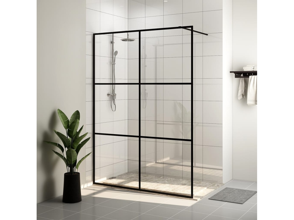 Mampara De Ducha Accesible Vidrio Esg Claro Negro 140x195 Cm