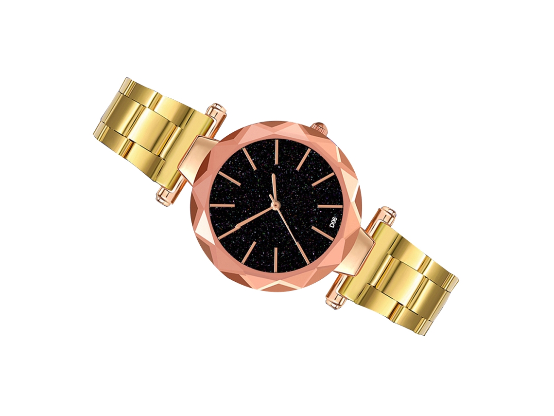 Reloj De Pulsera De Cuarzo Para Mujer Con Esfera Estrellada Y Elegante Correa Informal De Acero Dorado.