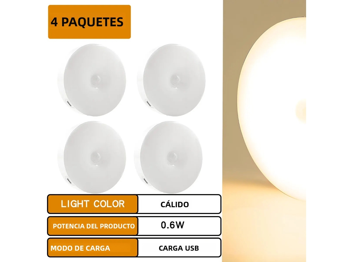 MDUG (luminária Noturna Led de Luz Quente com 4 Peças, Sensor de Movimento, Sensor Digital e Adsorção Magnética)