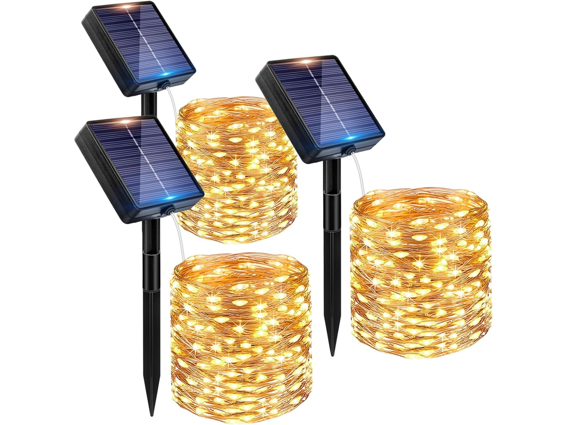3 Conjuntos Fios Cobre 100 Led Solar 12m C 8 Modos Ip65 P Jardim Varanda ZYBLSSBB
