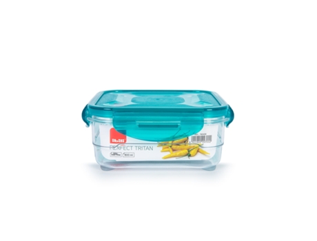 Recipiente Cuadrado Plano De 0.8L En Tritán Ibili Perfect Tritan (Turquesa-8.5 x 8.5 x 16.5 cm)