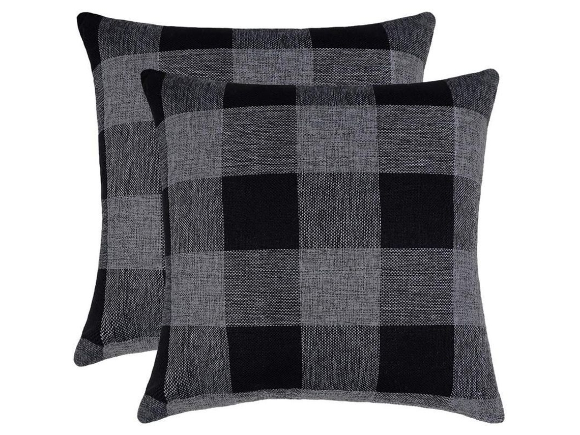 2026-fundas De Almohada De Cuadros Bufalo Campestre, 2 Unidades, 45x45 Cm, Poliéster Lino, Azul Marino Negro Gris, Decoración Hogar