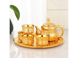 Juego De Té Hundred Blessings (oro), Vajilla De Plata Hecha A Mano, Tetera Y Taza Fair.