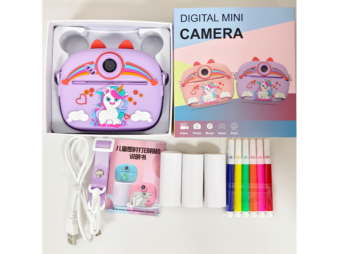Cámara infantil multifuncional Polaroid portátil + Funda de silicona morada + Tarjeta de memoria de 32 GB