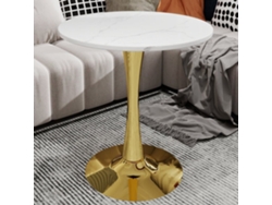 Mesa De Centro 70cm - Estilo Mid-century, Mármol Redondo, Para 2-4 Personas - Dorado/blanco