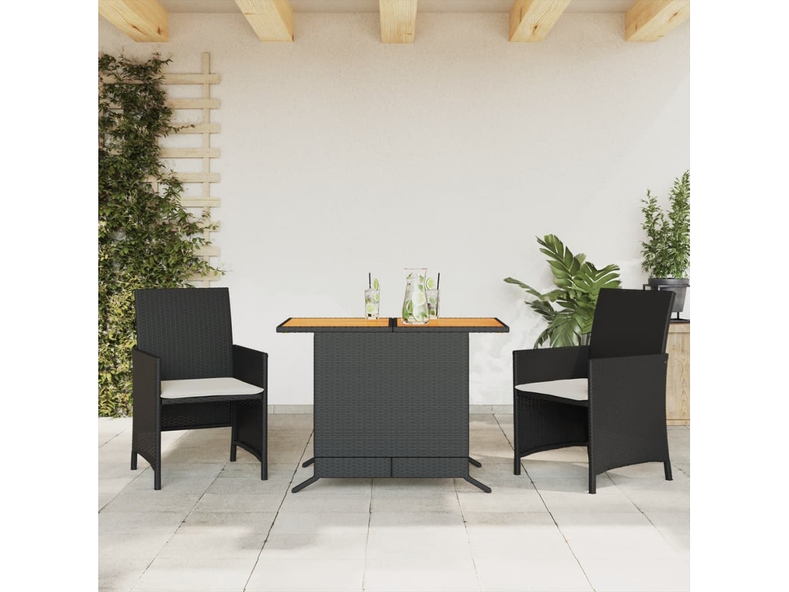 Conjunto de bistró de 3 piezas con cojines de mimbre negro de Dkd Home Decor