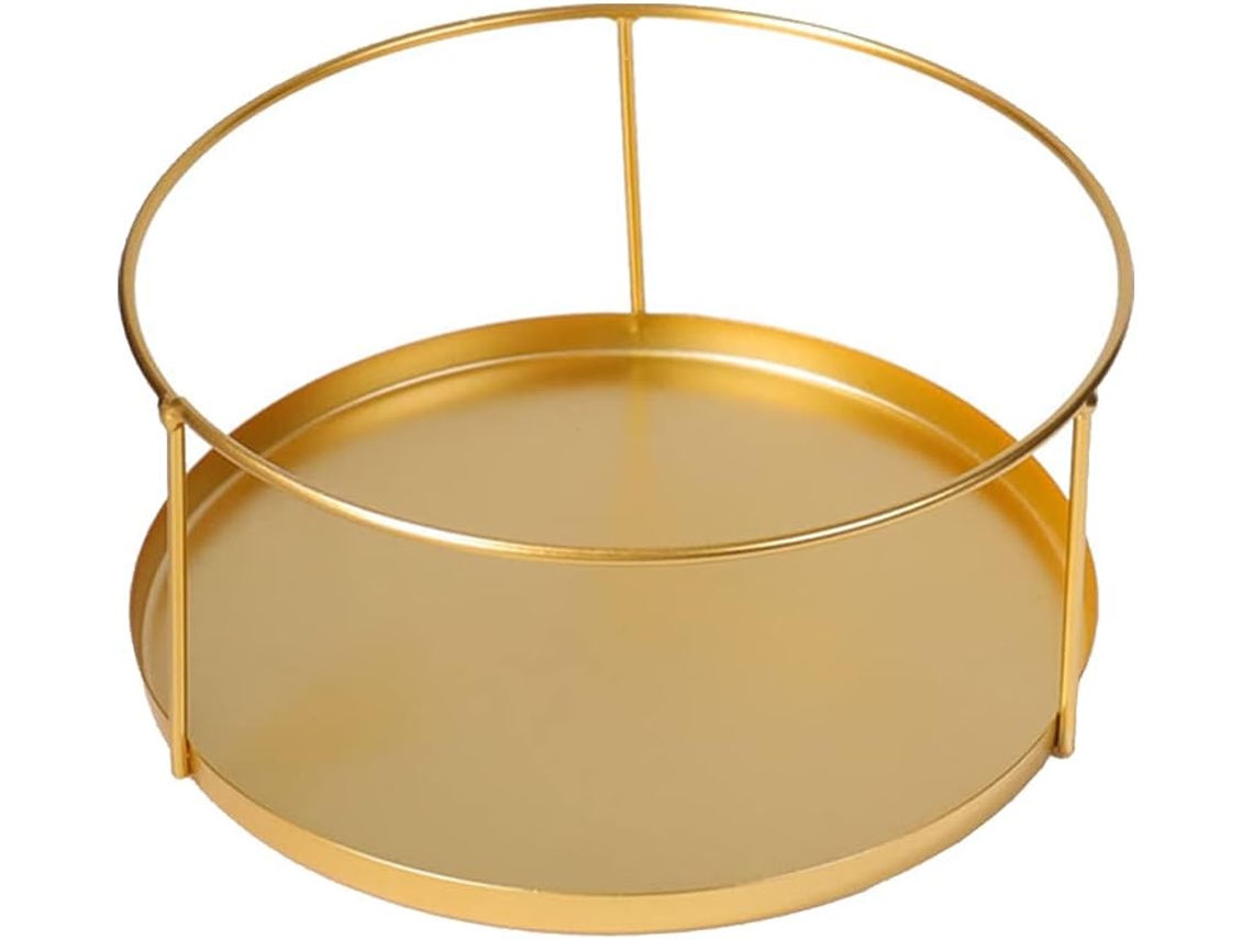 Bandeja Redonda Hierro Dorado Joyería Plato Multifuncional Guardar Maquillaje Accesorios Soporte Decorativo