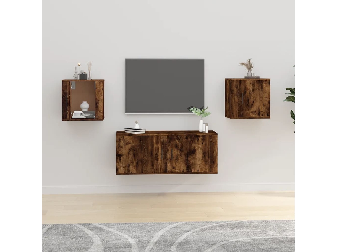 Estantería/Muebles de TV de Pared 2 Pzs 40X34,5X40 Cm Roble Ahumado