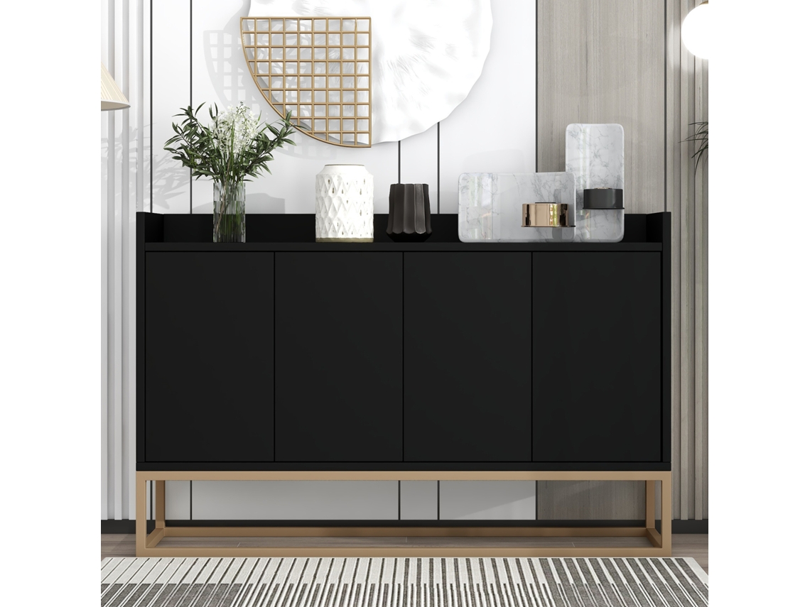 Aparador moderno de 4 puertas, blanco o negro, 120x30x80 cm, ideal para el comedor, el salón o la cocina.