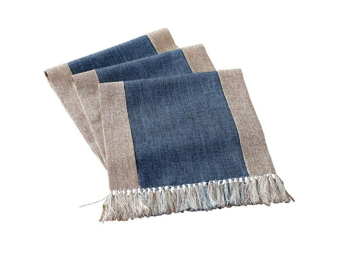 2026-mantel De Mesa Rustico Lavable 15x71 Pulgadas Azul Para Sala De Estar Con Tassels Y Antideslizante