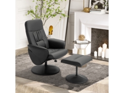 VPMKP - Homcom sillón relax reclinable 145° giratorio 360°, tapizado en PU, respaldo ajustable, para casa y oficina, negro