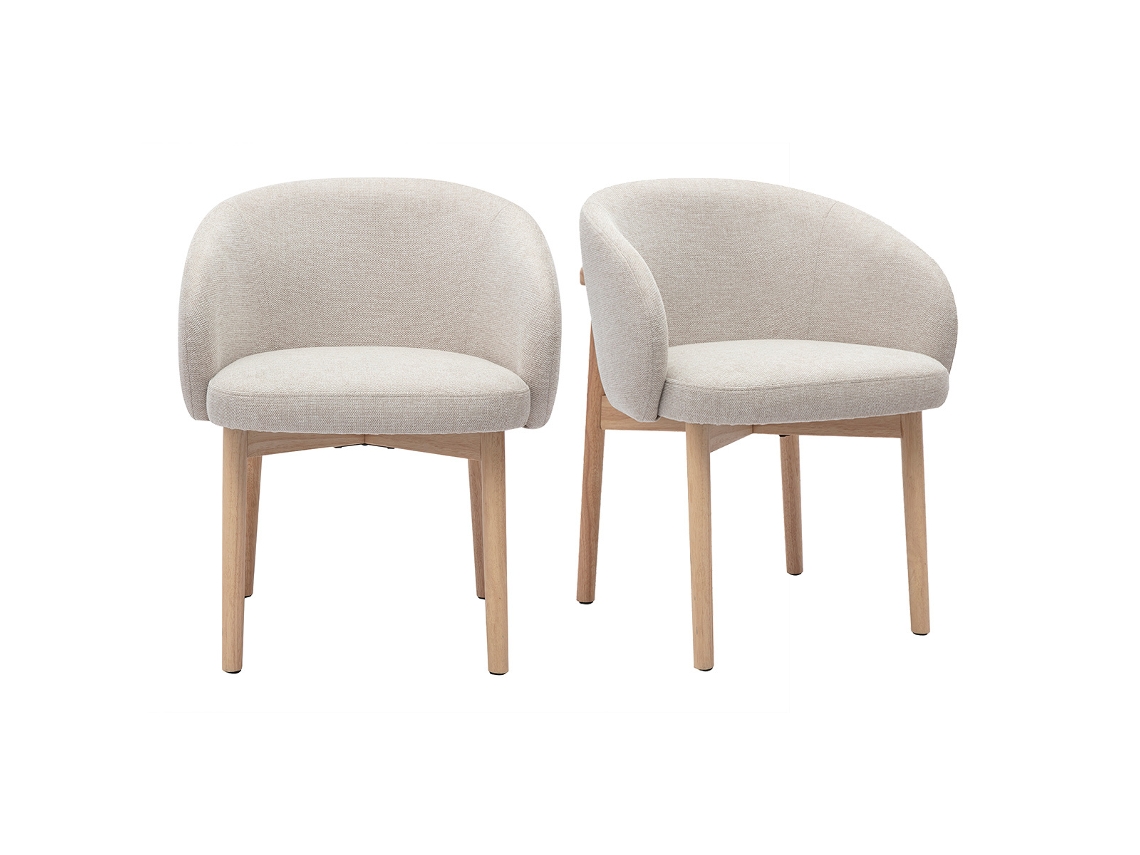 Sillas De Tela Efecto Terciopelo Texturizado Beige Y Madera Clara (lote De 2) Torvi Miliboo