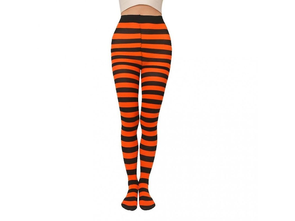 2026-13286-medias Largas Rayadas Anchuras Mujer Opaque Elásticas Polyester Para Fiesta Halloween Orange Black