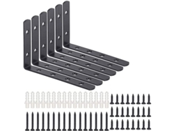 2026altiro-soporte De Estante En Forma De L, Montaje En Pared Negro, 90°, Montaje Con Tornillos, 30 Kg, Acero Inoxidable, 6 Piezas