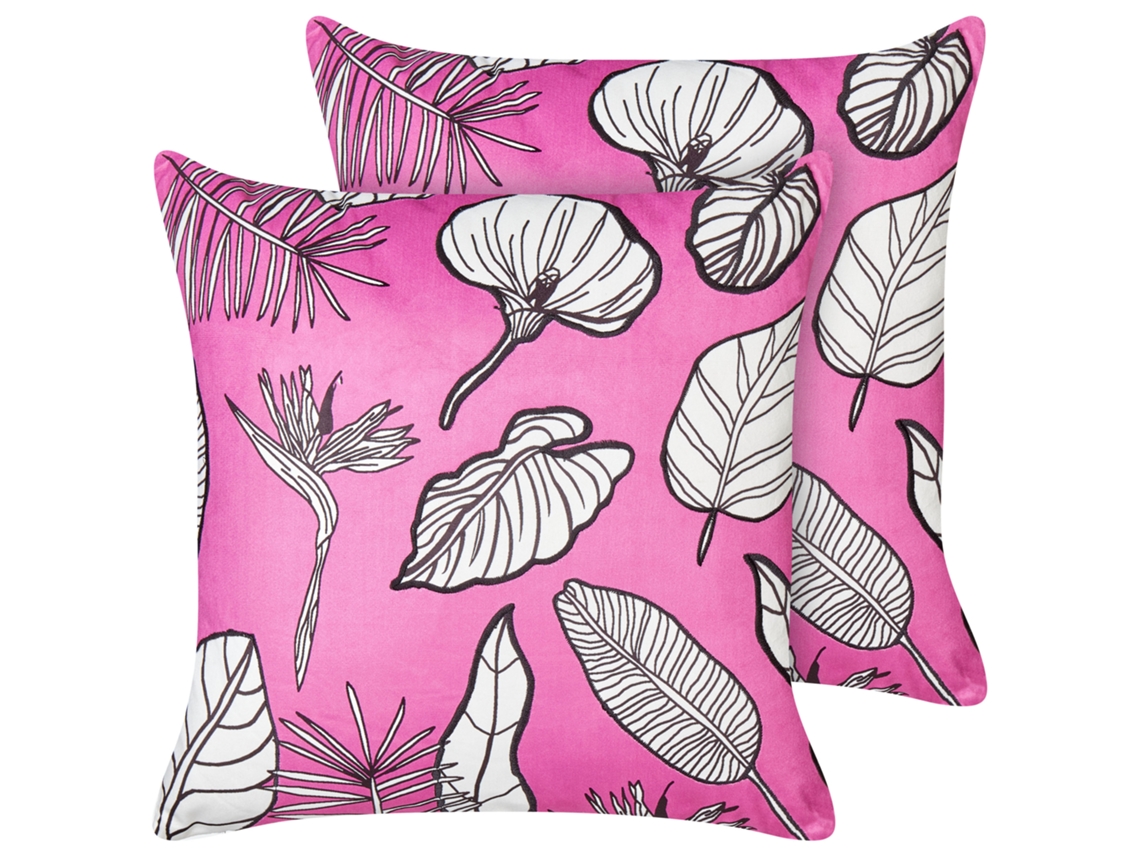 Juego de cojines decorativos BELIANI Malva de Terciopelo Rosa 45x45x15
