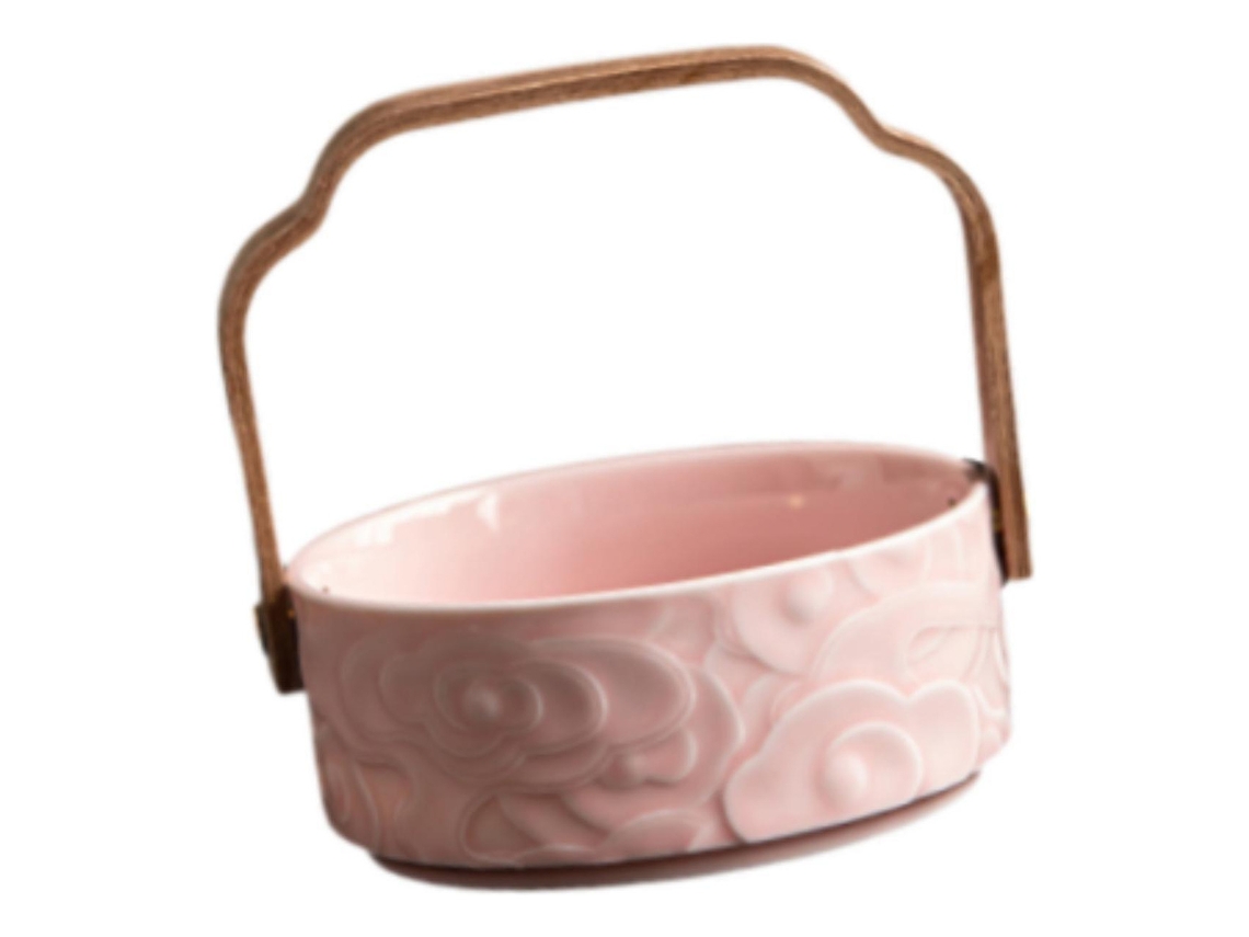 Cesta decorativa con asa de madera y soporte de cerámica slowmoose