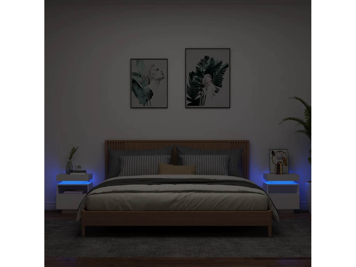Juego de mesitas de noche con luces LED, 40x39x48,5 cm, Blanco, MAISON EXCLUSIVE