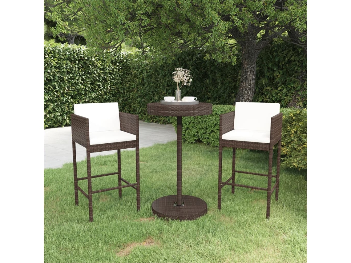 Conjunto de bar de jardín de 3 piezas con cojines, mimbre sintético marrón, Dkd Home Decor