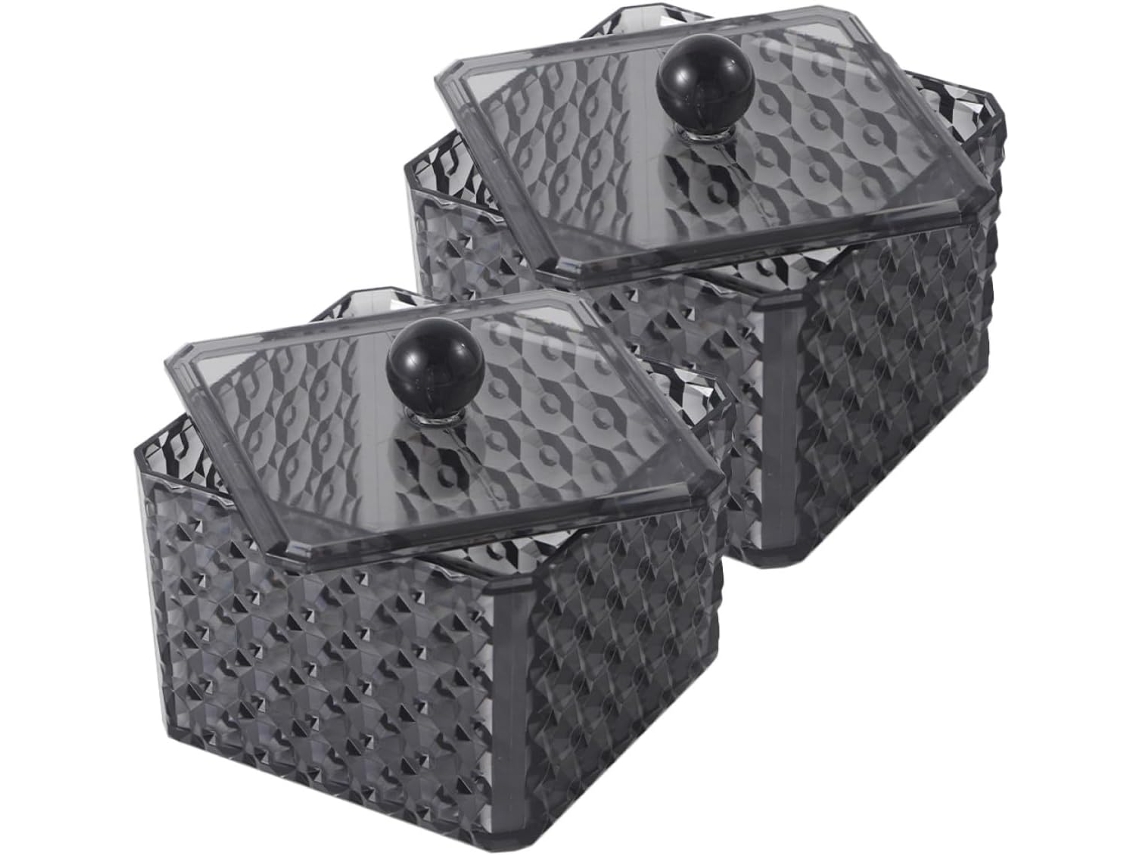 Organizador De Maquiagem Yarnow Em Acrílico Preto Com Tampa Em Formato De Diamante, 2 Peças, Para Armazenar Esmaltes E