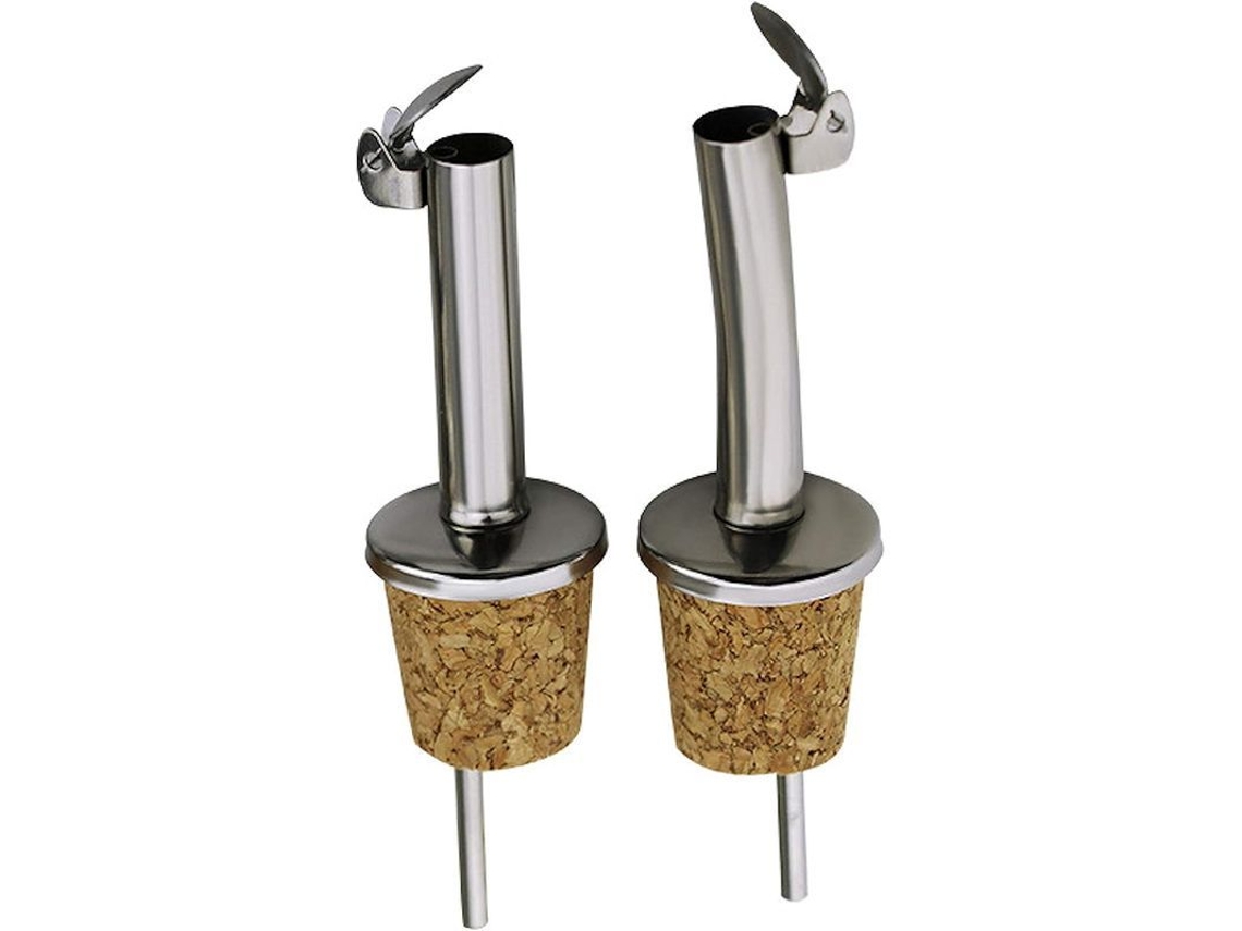 Juego De 2 Válvulas Dispensadoras De Aceite De Oliva De Acero Inoxidable Y Corcho Con Tapas Abatibles.