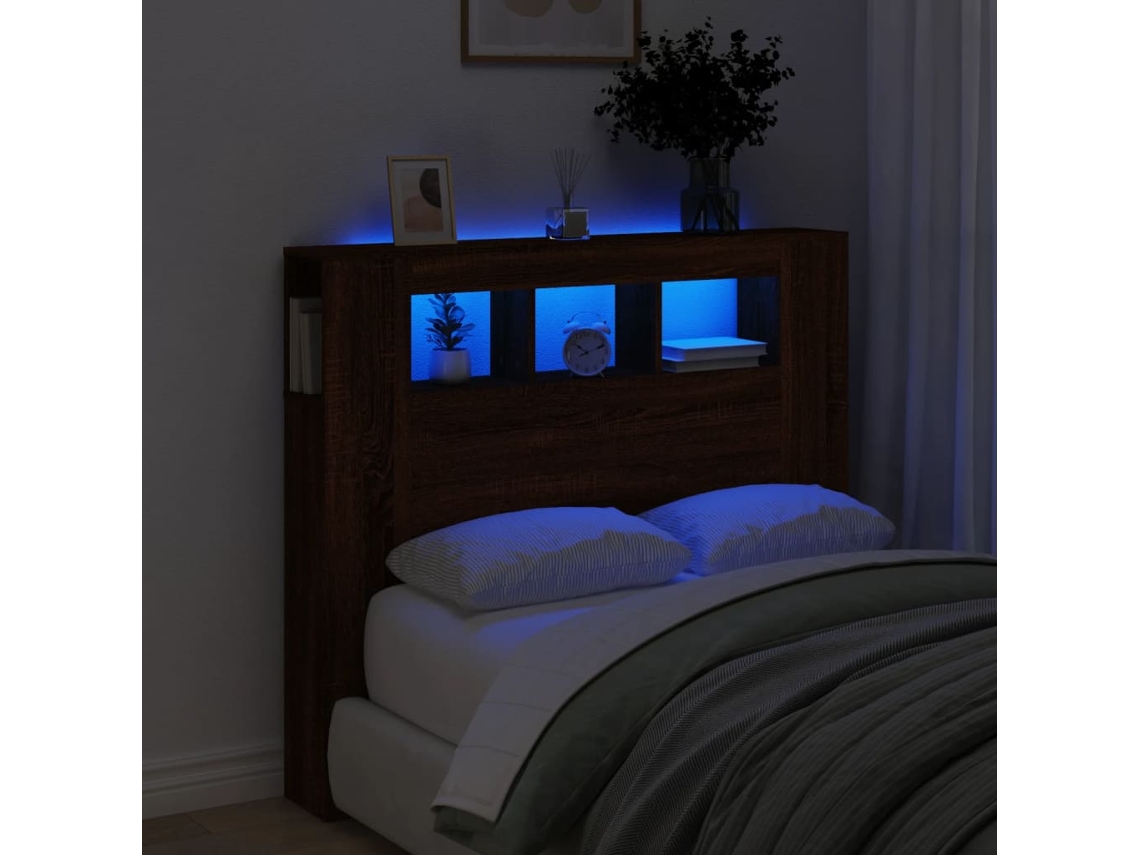 Cabecero Led Madera Ingeniería Roble Marrón 120x18,5x103,5 Cm