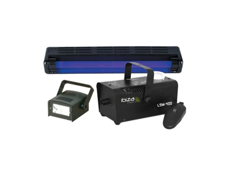 G-FOG+FEAR2 :PACK MAQUINA DE HUMO 400W / ESTROBOSCOPIO LED / LUZ UV 46CM IBIZA
