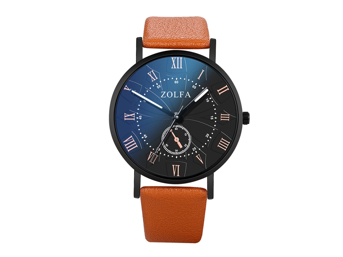 Reloj De Pulsera Para Hombre De Piel Sintética Con Números Romanos, Movimiento De Cuarzo, Color Café.