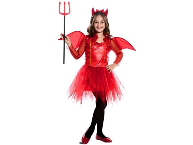 Disfraz de Niña DISFRAZZES Diablilla Roja Con Alas (Talla: 5 a 6 años)