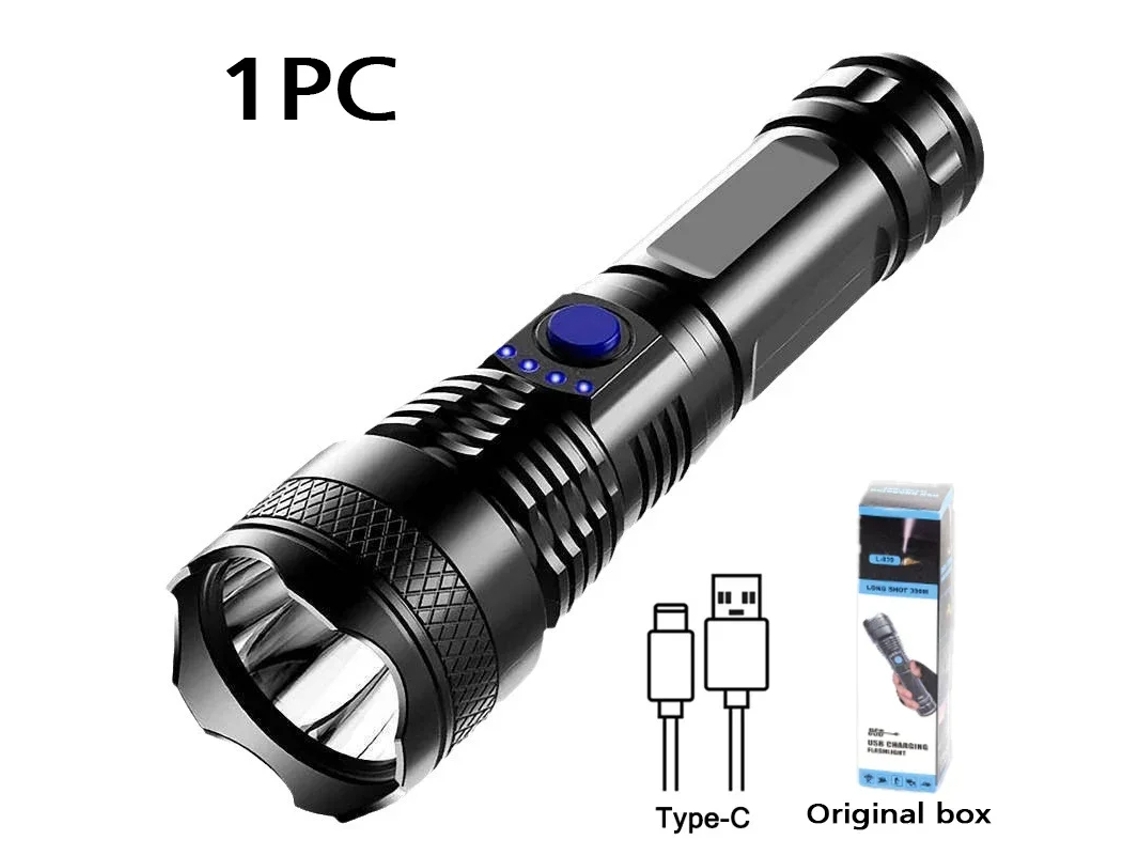 Linterna LED de alta potencia con batería integrada, recargable por USB, luz de mano multifuncional para camping y emergencias. Aeuzwr