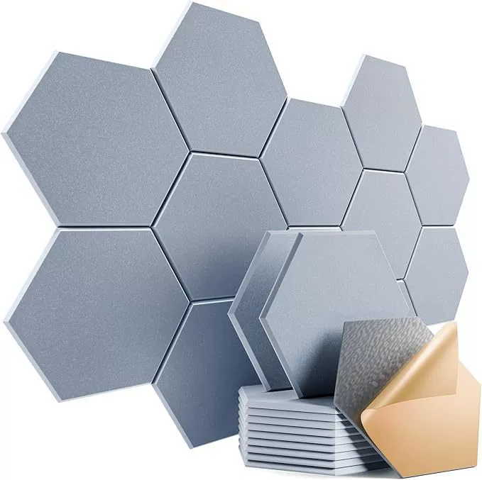 Paineles Acústicos Chrui Espuma Poliéster Hexag Aislamiento 30x26cm 12 Un (gris Agua)
